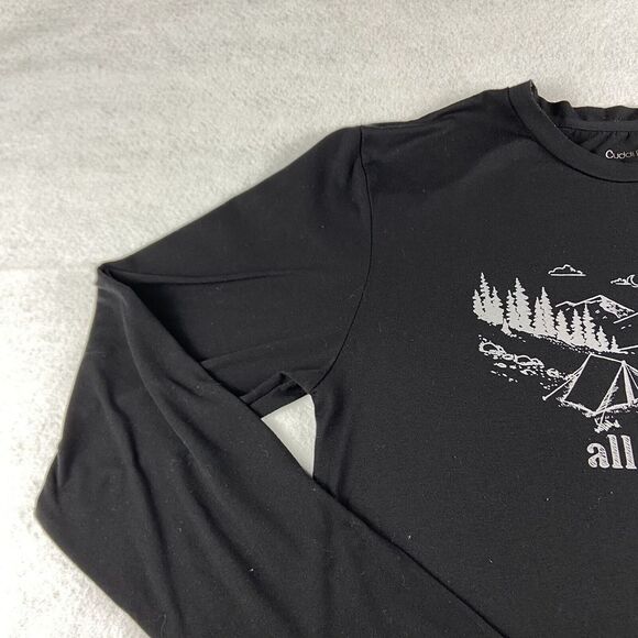 Cuddl Duds Shirt Womens Small Black All Nighter Camping Graphic Crew Neck Top - Picture 2 of 13